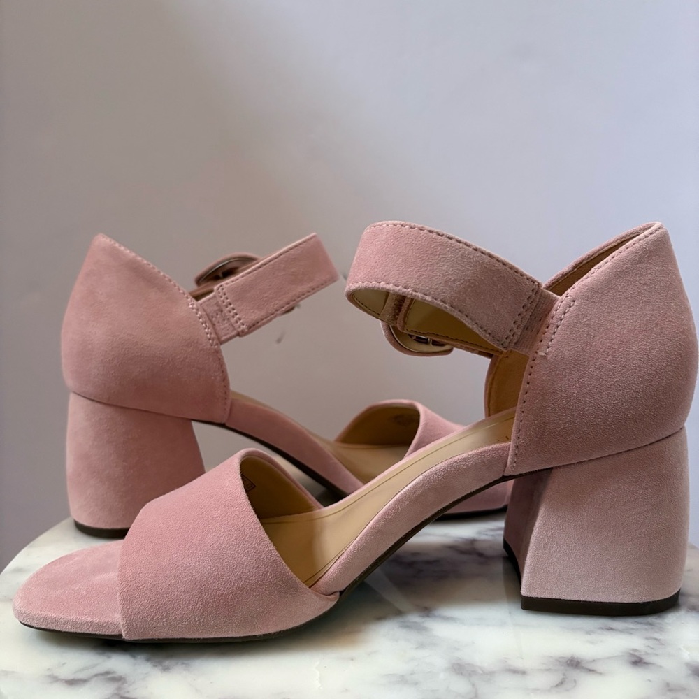 Vionic Dusty Pink Suede Block Heel Sandals - Picture 7 of 12